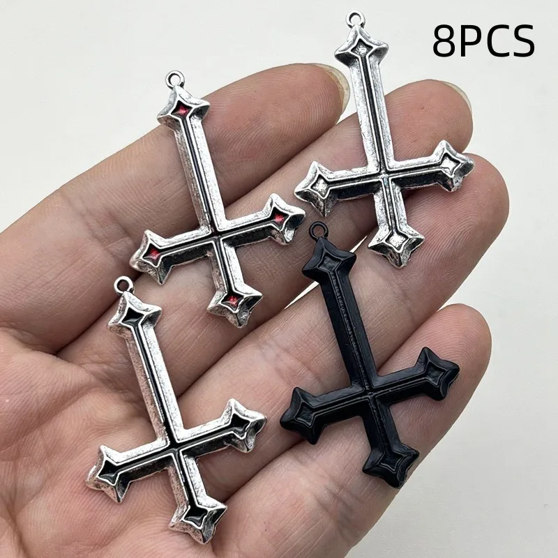 8PCS DIY accessories, inverted hanging cross accessories, drip oil red necklace, cross pendant, alloy matching
