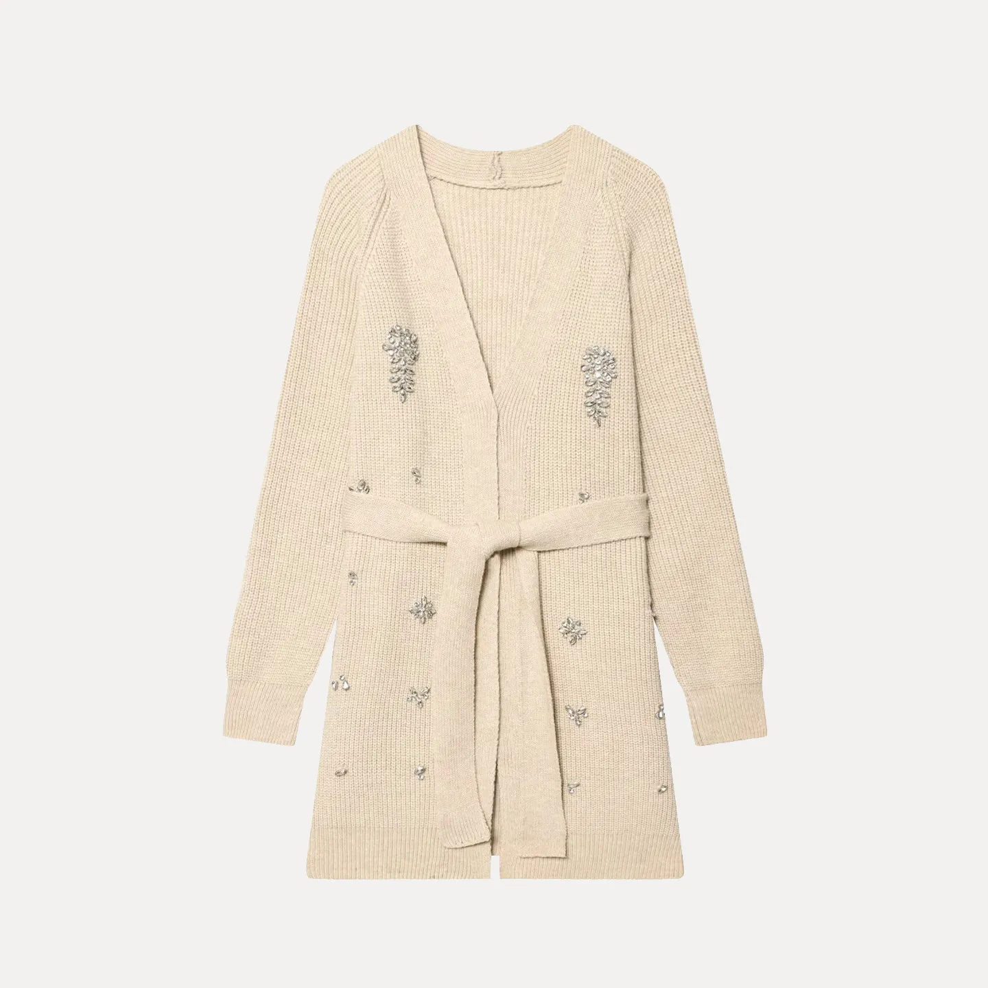 

Модный вязаный кардиган с длинными рукавами для женщин, весна 2026, с декоративными элементами и поясом, на пуговицах, простой и элегантный дизайн