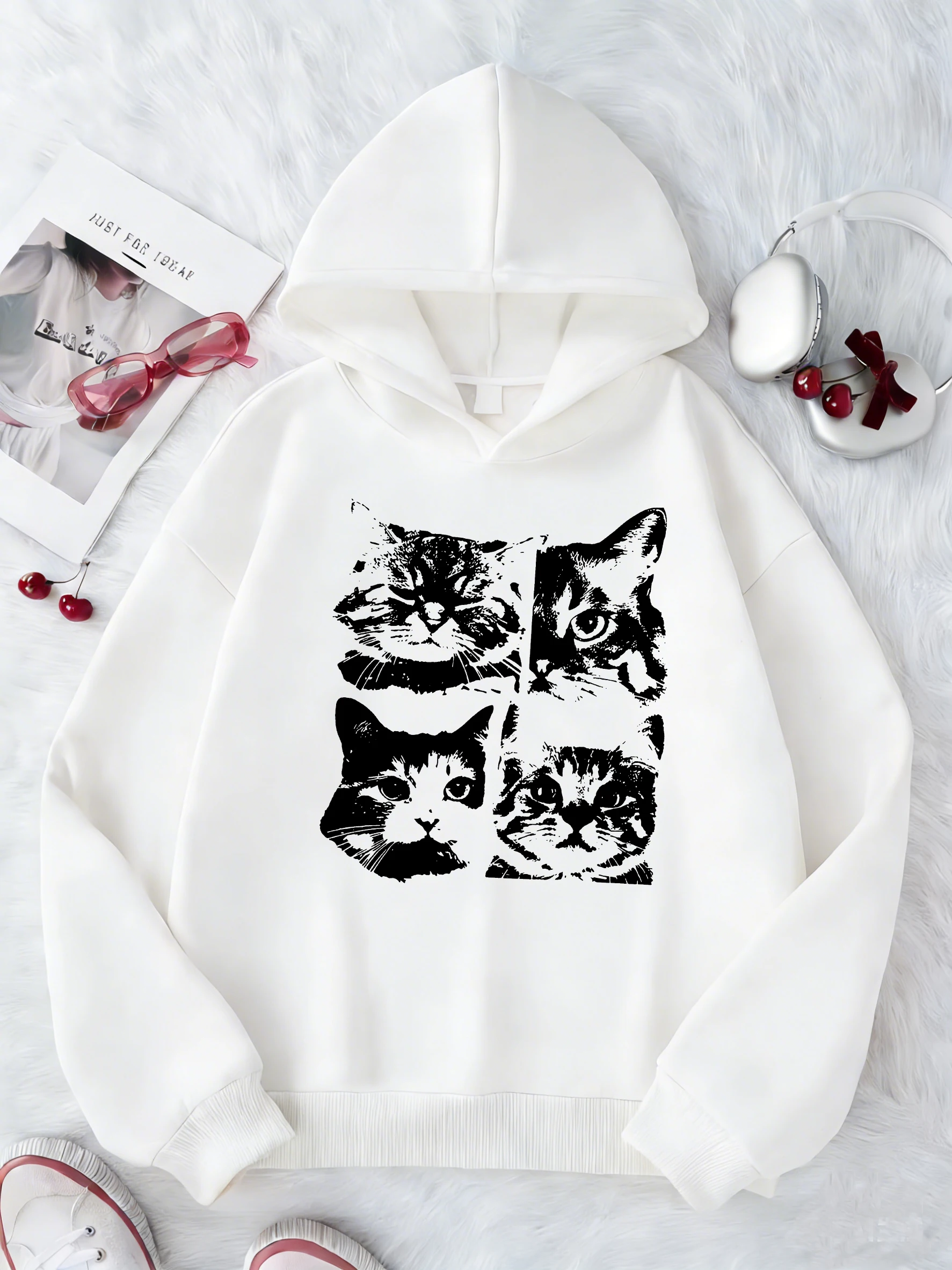 Gothic Vintage Katzen-Hoodie für Kinder Lustiger Katzen-Kapuzenpullover Lässige Hoodies für Jungen und Mädchen Kleidung