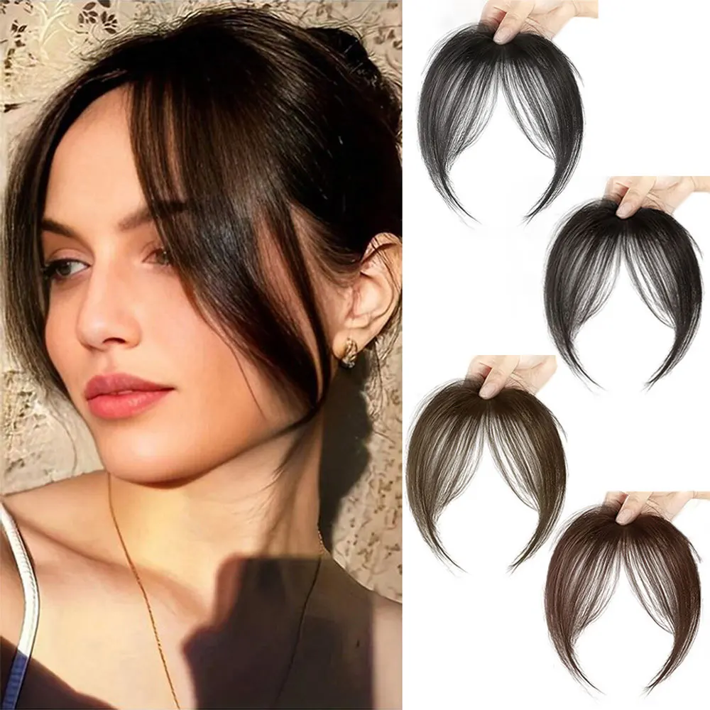 Synthetic Clip In Bangs Hair Extensions Natural Seamless Middle Part Bangs French Oblique Eight-Character Bangs For Women Daily