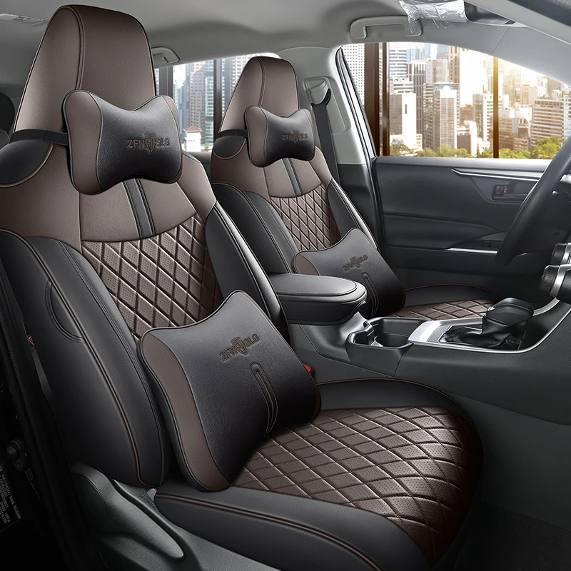 Full Coverage Custom Car Seat Covers for Car Seat Covers For Toyota RAV4 2019-2024 Faux Leather Protective Accessories- Full Set