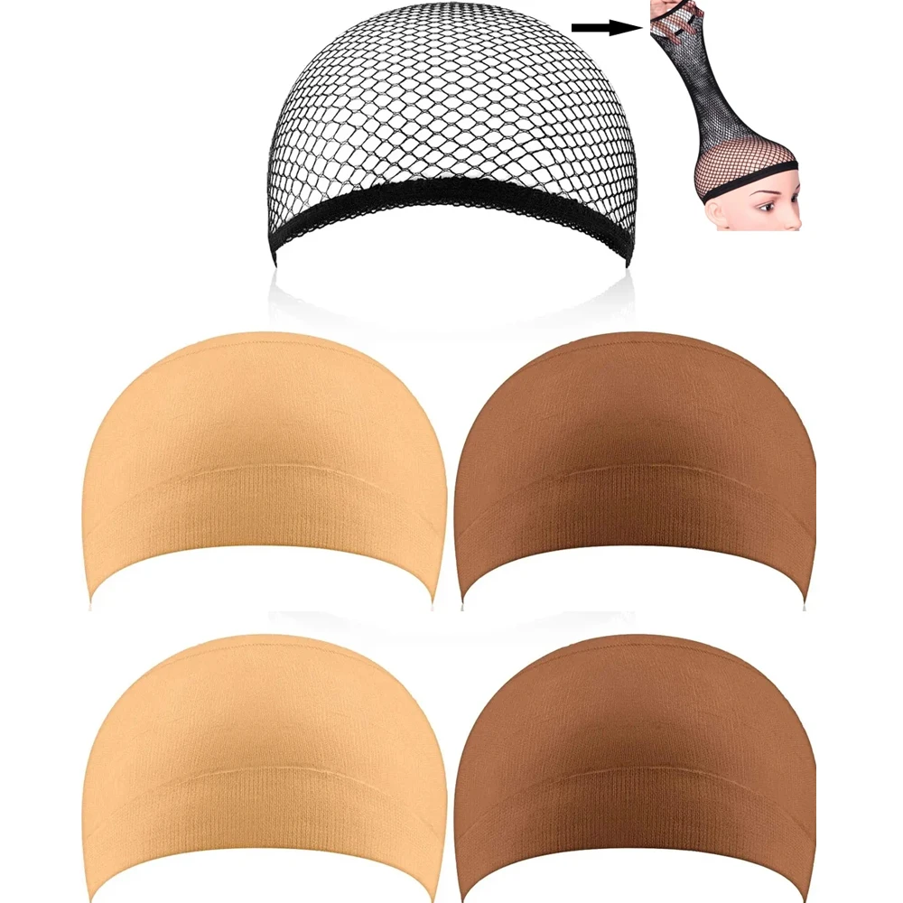 

5 Pack High-Elastic Nude Hair Net Plopping Cap for Women Stretchy Nylon Skin Tone Wig Application Caps for Women and Men