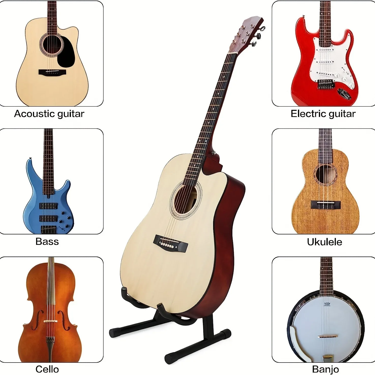 Durable A-Frame Metal Guitar Stand - Freestanding Floor Stand for Acoustic and Electric Guitars