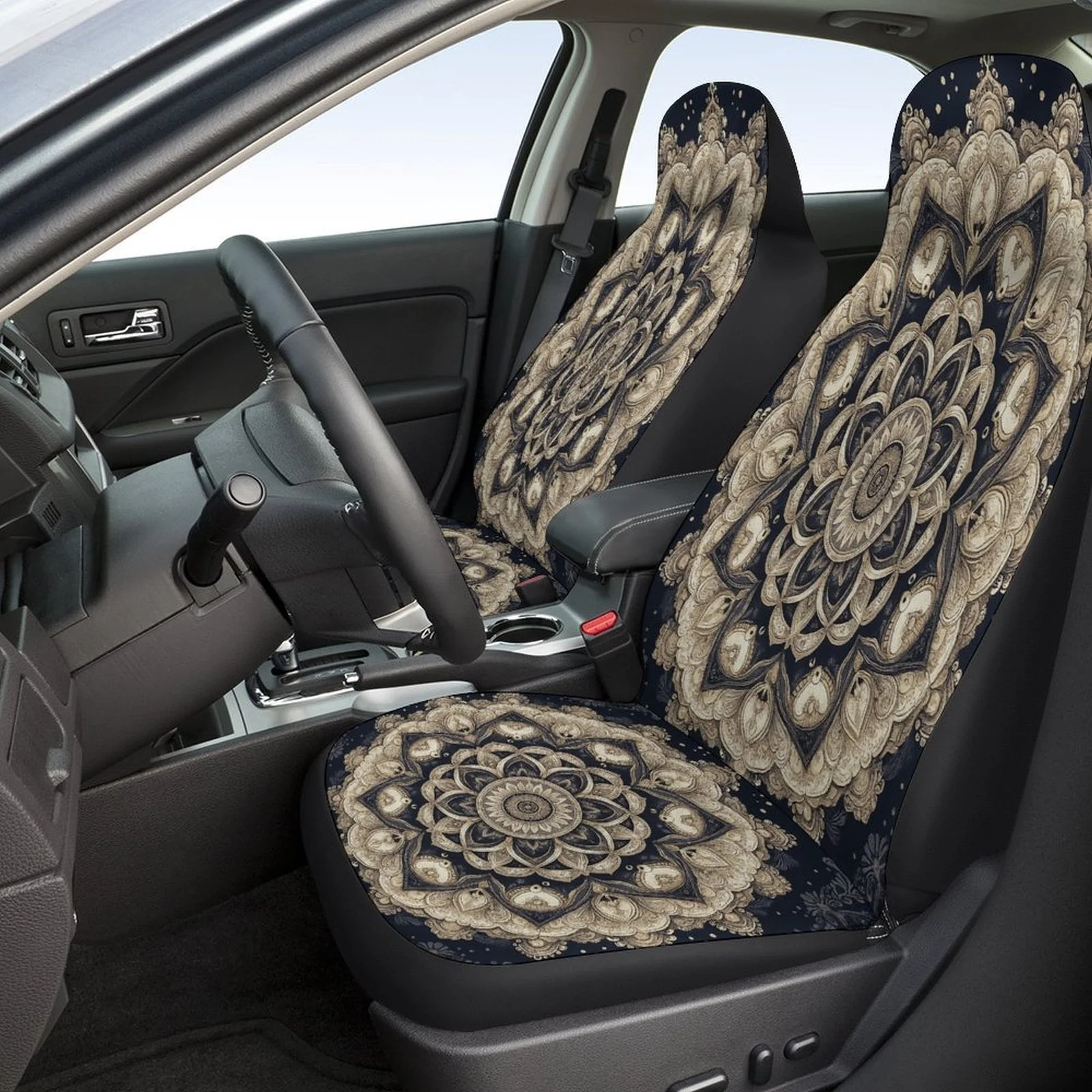 Set Of Mandala Bloom Car Seat Covers Suitable For Various Vehicles, Stylish And Breathable Covers For Car Seats, Complete Set In