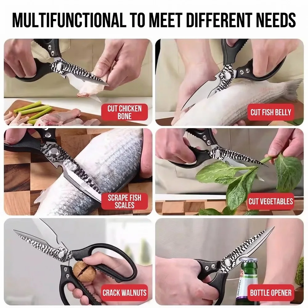 Household Poultry Shears, Stainless Steel Multifunctional Kitchen Scissors for Fish, Meat and Food Cutting C2612