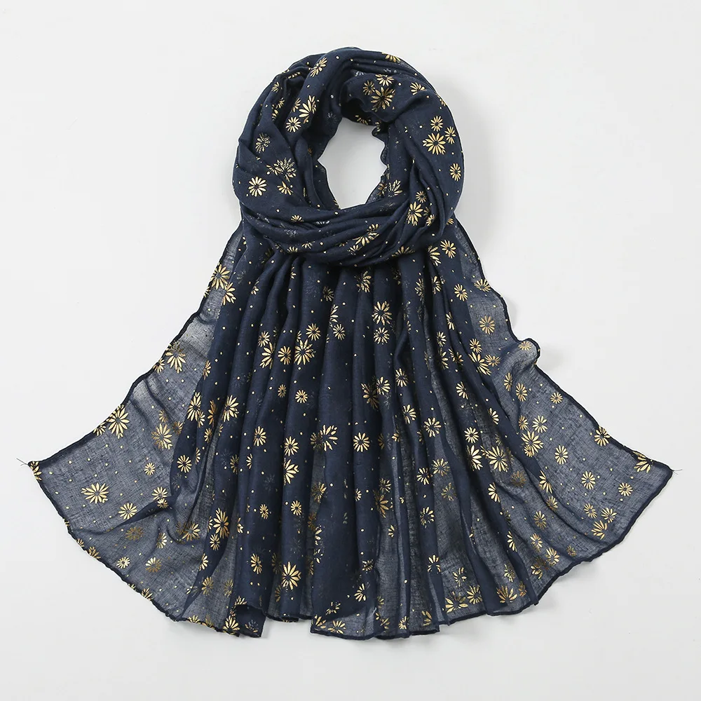 Korean Style Luxury Women Spring And Summer Metallic Daisy Flower Long Scarves Pashmina Female Shawl Hijab