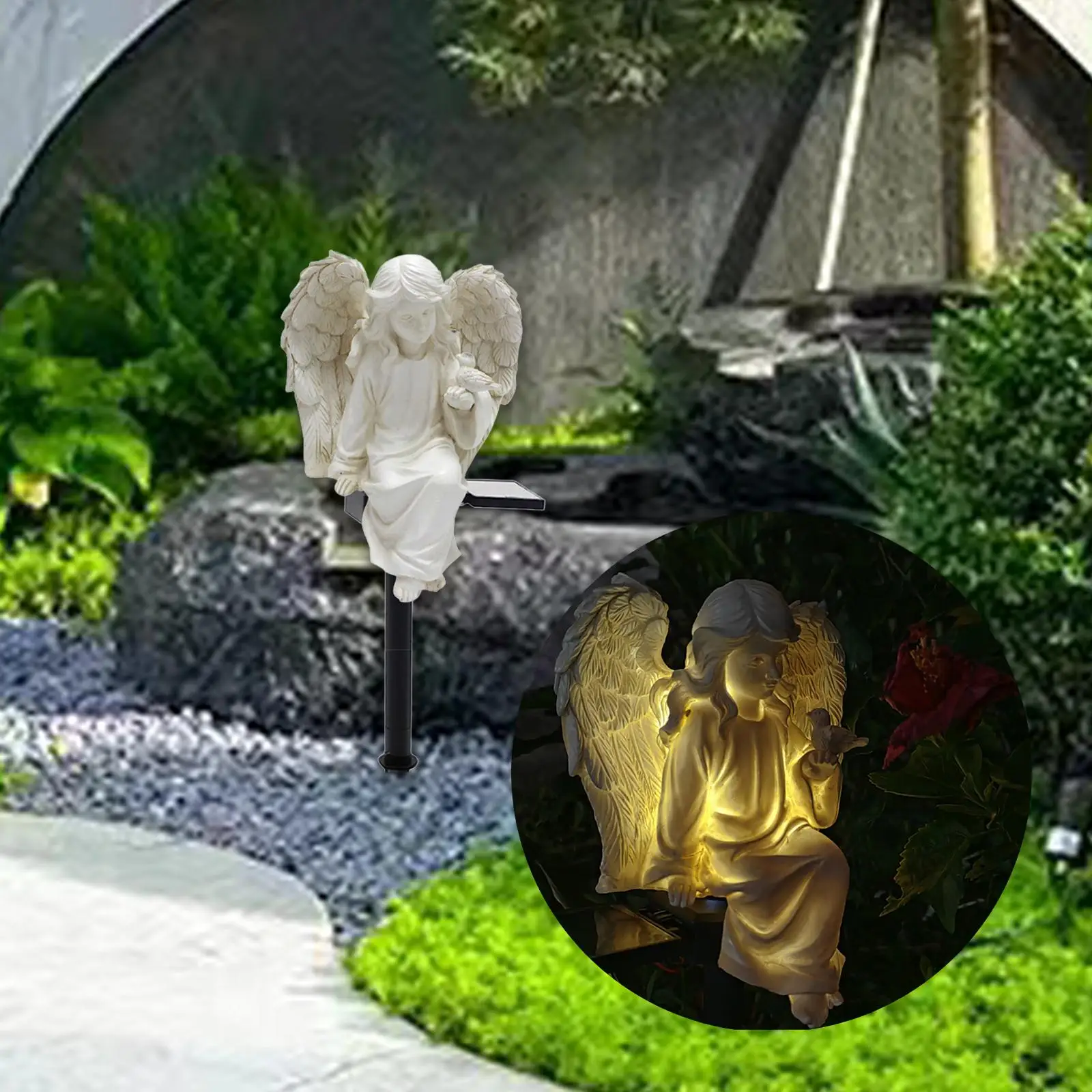 

Solar Garden Statue Angel Figurine with Solar Light Resin Yard Art Decor for Pathway Walkway Outdoor Lawn Home Decoration