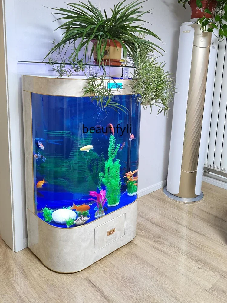 

smt03 Home Living Room Floor Glass Change Water Ecological Aquarium Lucky Medium and Large Fish Tank