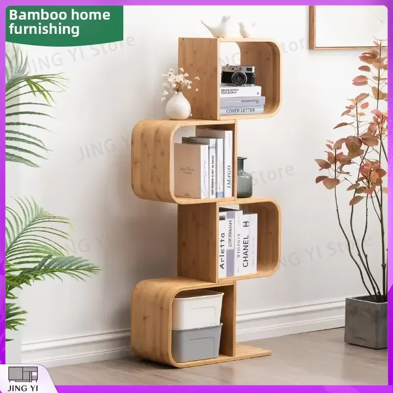 Light Luxury Solid Wood Bookshelf Floor to Ceiling Bay Window Bookcase Creative Storage Lattice Shelf for Living Room Office