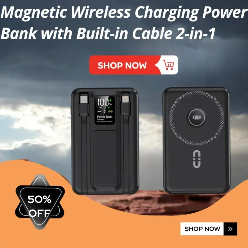 

10000mAh Digital Display Bracket For Watches Earphones Magnetic Wireless Charging with Its Own Cable Power Bank