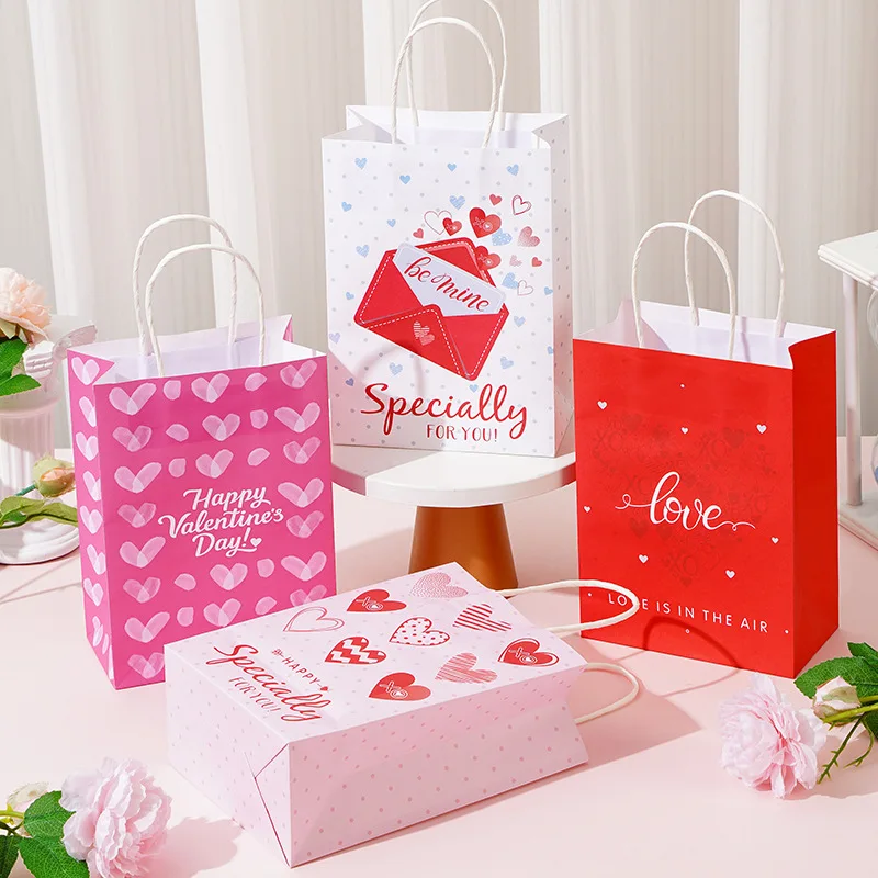 1pcs Love Gift Paper Bags With Handle Valentine’s Day Wedding Birthday Party Present Decoration Shopping Favors 2024