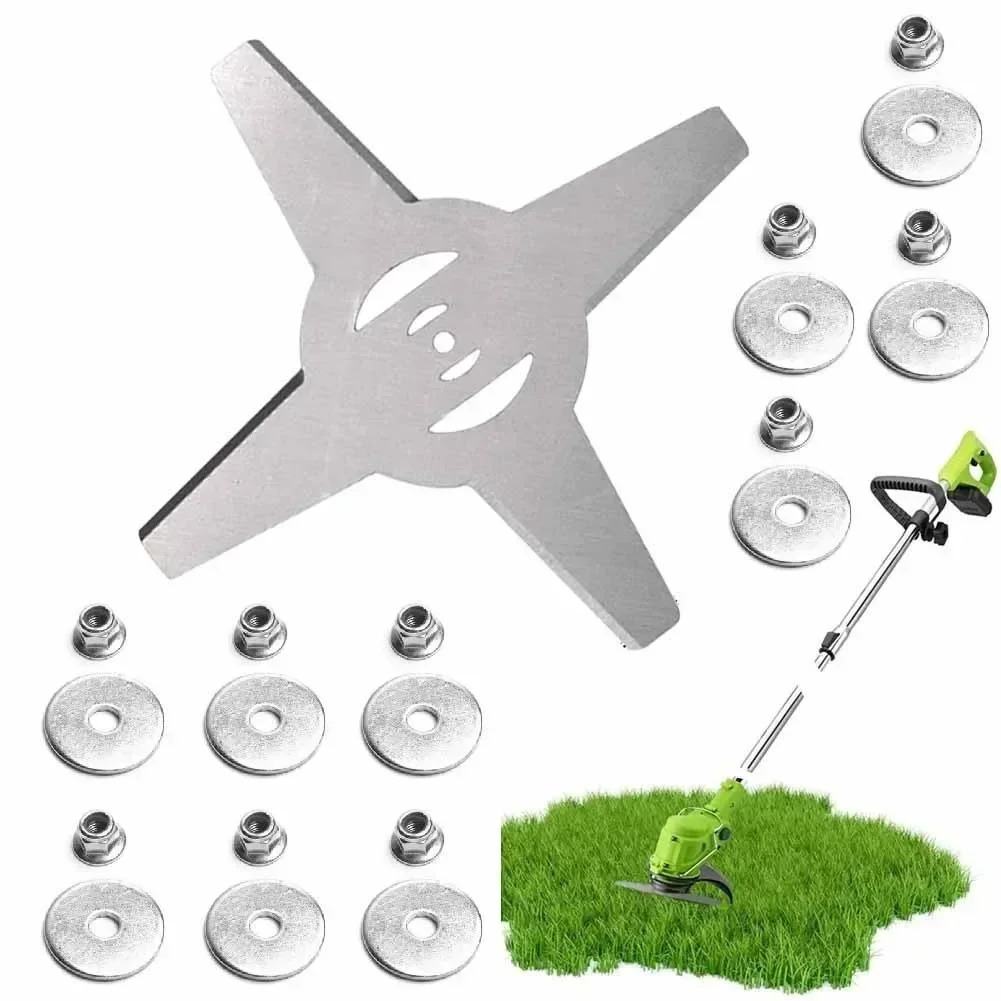 1set 150mm Steel Trimmer Blades With 10PCS Protective Gaskets & Nuts Lawn Mower Parts For Lithium Electric Grass Trimmer