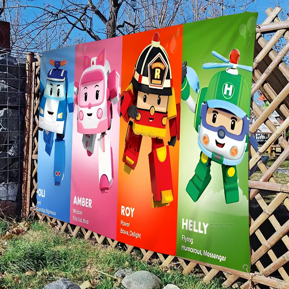 Robocar Polis Family Gatherings Outdoor Atmosphere Flags Camping Decorations Banners