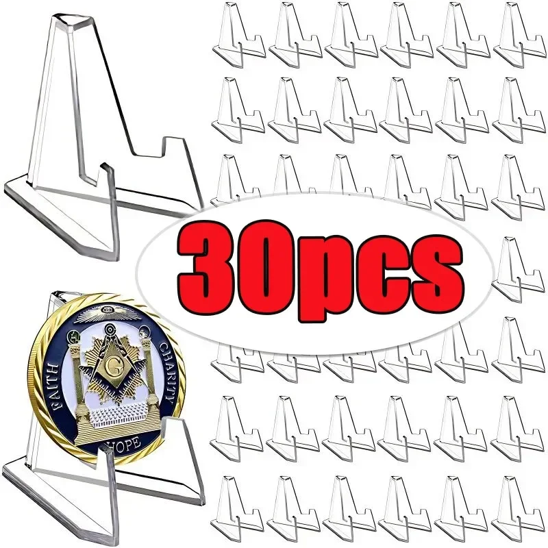 30/1pcs Transparent Acrylic Coin Display Stand Holders Small Easel Rack Card Commemorative Challenge Coin Capsule Holder Support