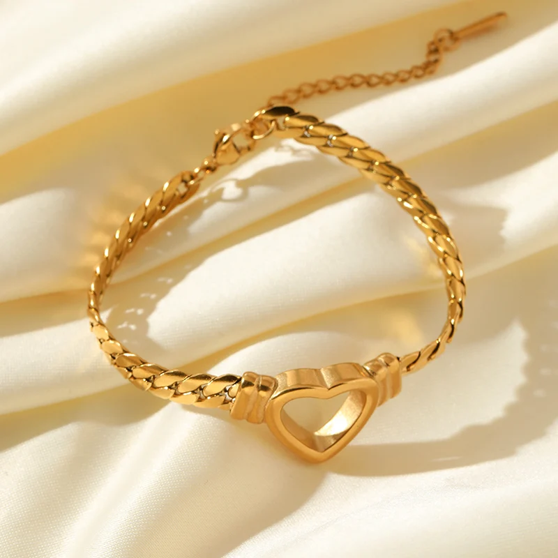 GANEMLY 316L Edelstahl Hohl Herz Halskette Armbänder Wasserdicht Schmuck Charme Metallic Gold Farbe Kette Mode Dame Geschenk – Detail 12