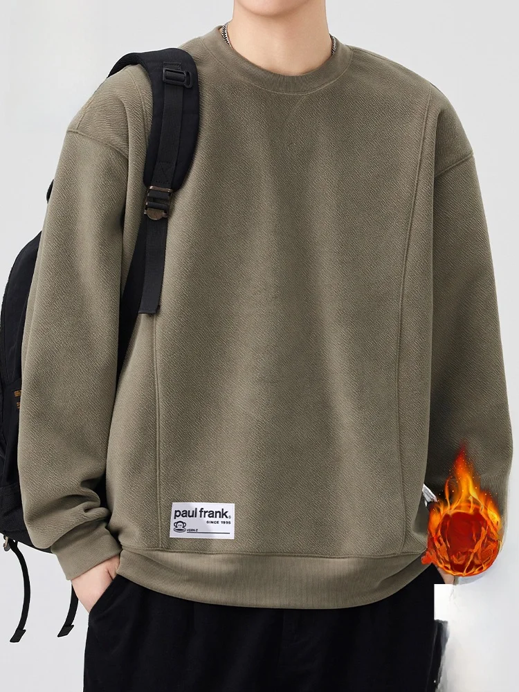 

Мужская толстовка Paul Frank с флисовой подкладкой, повседневная, свободного кроя, с круглым вырезом, зимняя, теплая, из полиэфирного волокна