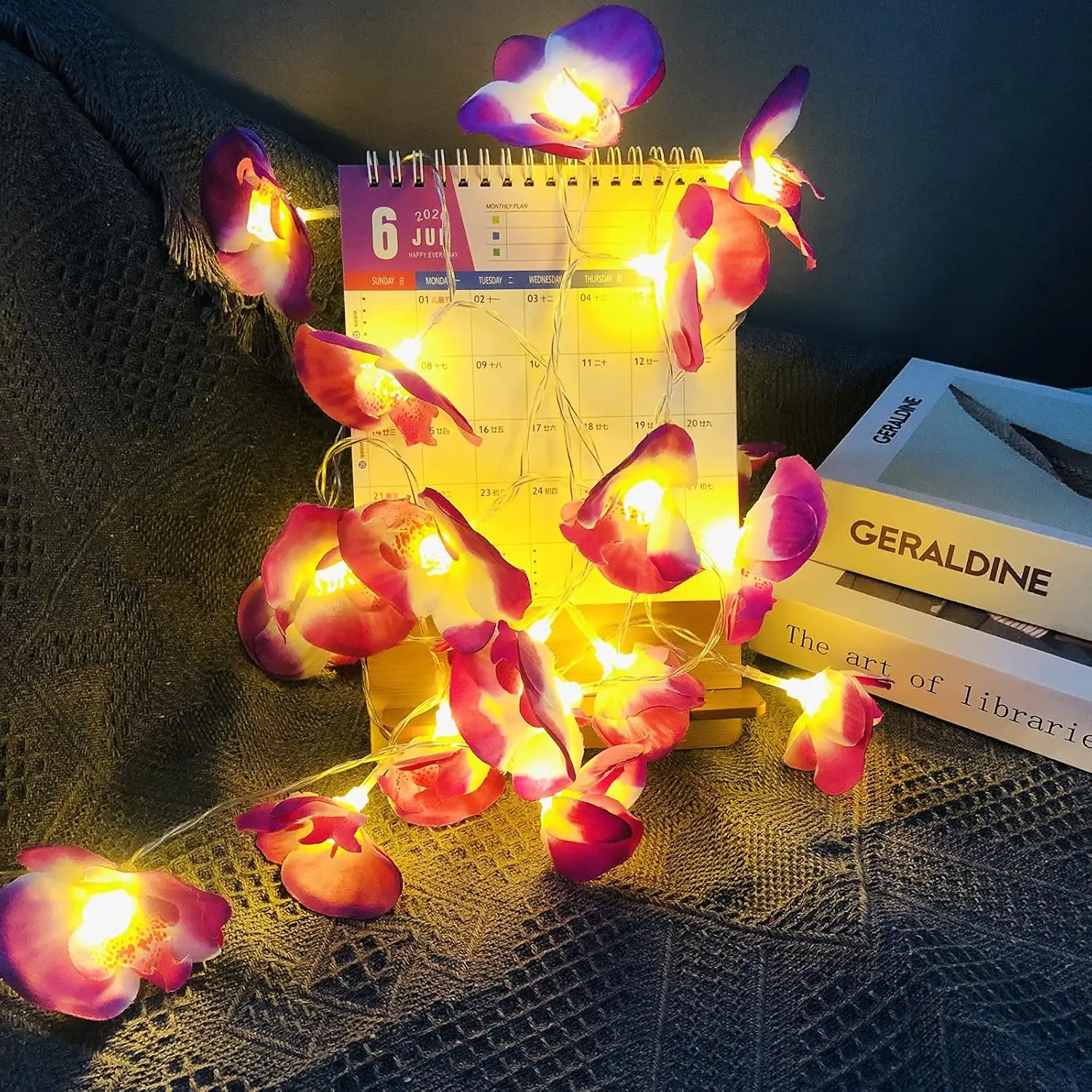 2Pcs Orchid String Light Battery Operated Garland for Bedroom Wedding Party Christmas Valentine's Day Decor Flower Fairy Light