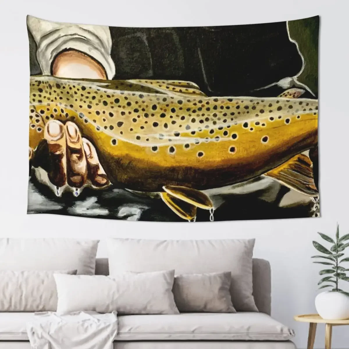 

North Platte Brown - Trout Painting Tapestry Home Decorations Room Aesthetic Decor Aesthetic Home Decor Tapestry