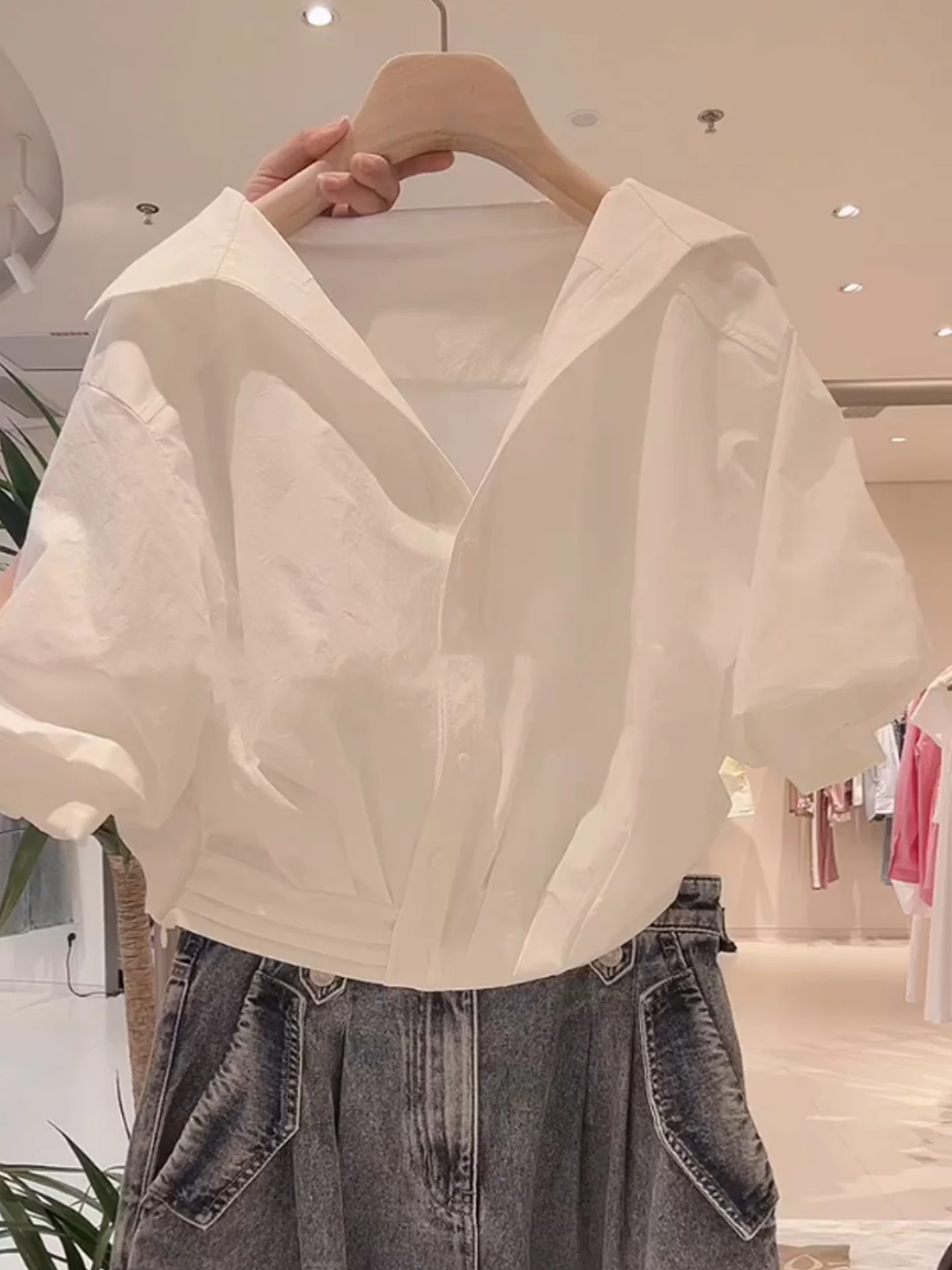 

Ele Pure Color irt Casual Summer Top Women's ort Sve Faion High Quali Korean Sle Straight Cut Silk Blouse