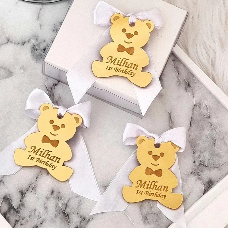 Personalized Teddy Bear Acrylic Tags Baby Shower, Birthday Gift Tags Baby Shower Gift Decorations