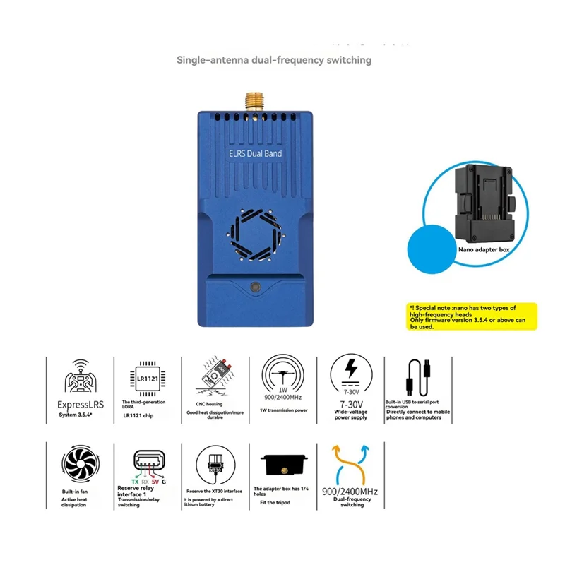 

C3 NANO Single-Antenna TX 915M/2.4G Dual-Frequency Switching With Nano To Micro Adapter Box For FPV Long Range Drone DIY Part