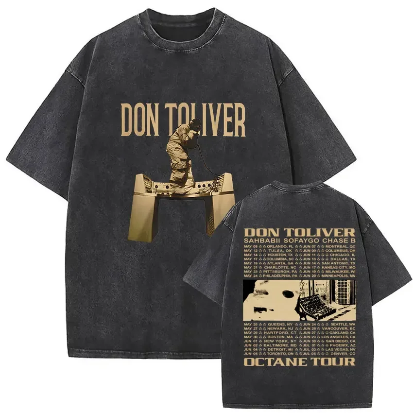 Customization Rapper Don Toliver Octane Tour Album 2026 Vintage Washed Graphics T Shirts Men's Hip Hop Gothic Short Sleeve T-shi