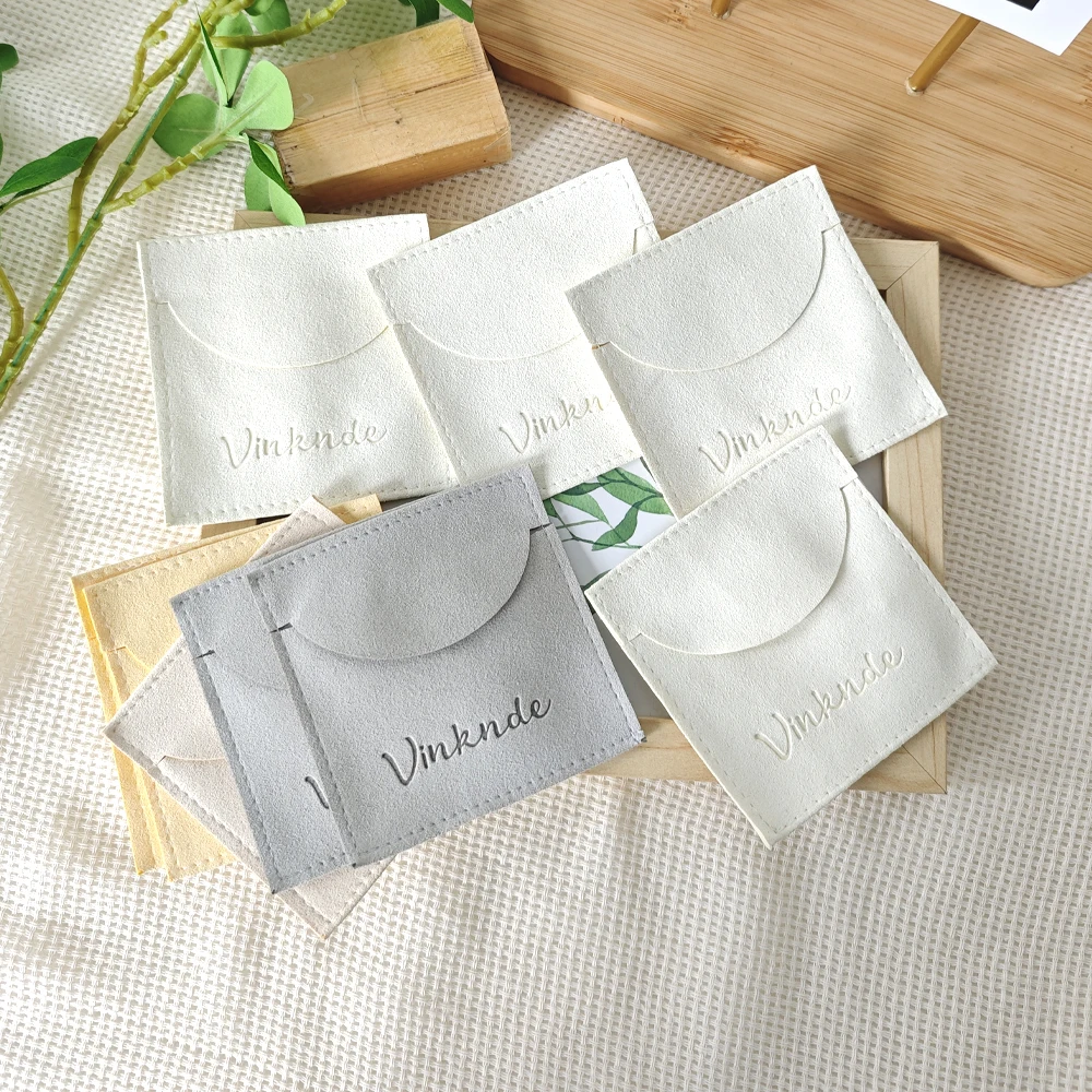 

50pcs Beige Microfiber Velvet Gift Bag Custom Logo Jewelry Packaging Bags Jewellry Earrings Necklace Bracelet Storage Dust Pouch