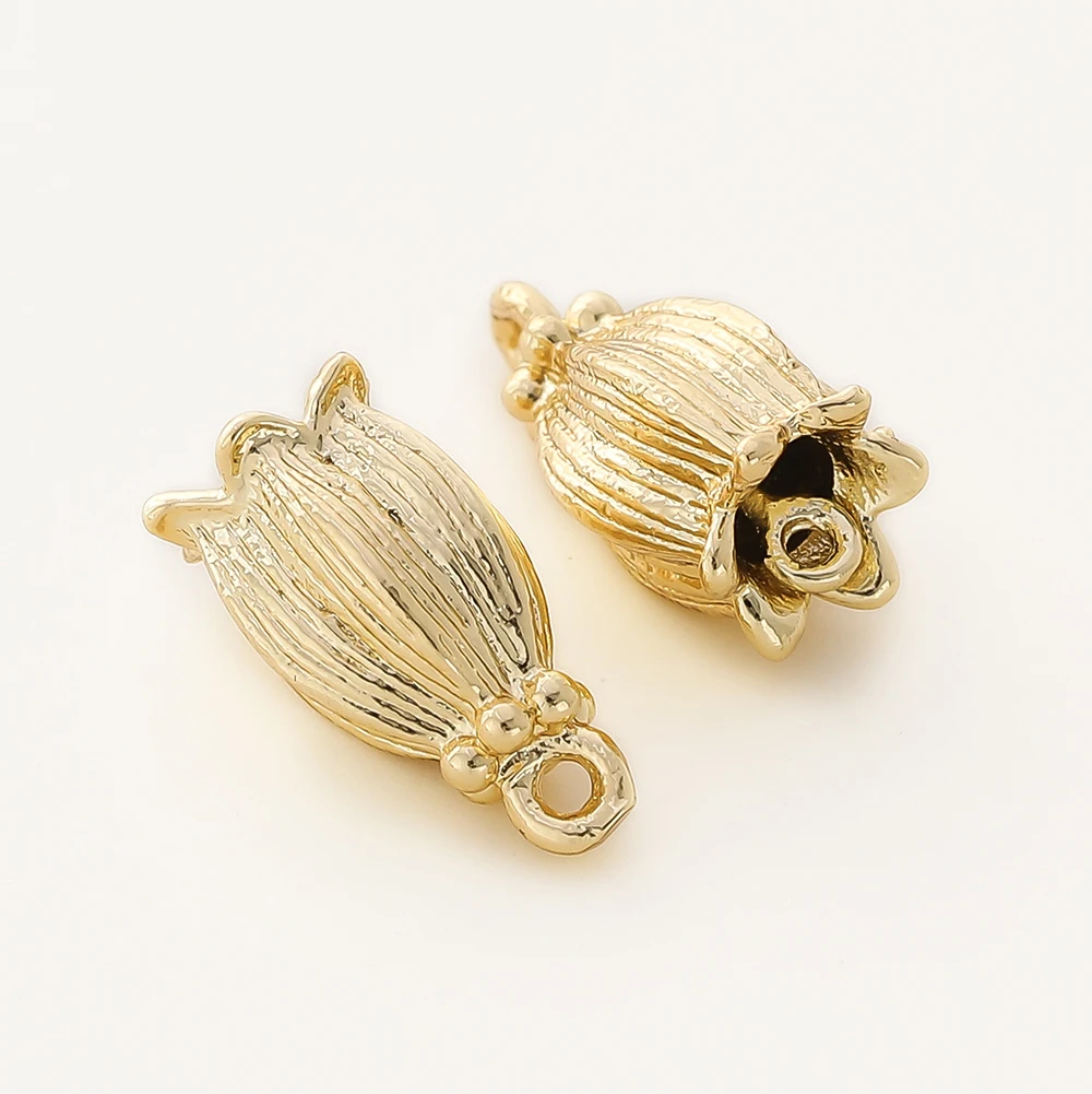 4PCS/lot 8x14MM 14K 18K Gold Color Brass 2 Holes Lily Flower Charms Bead Pendants High Quality DIY Jewelry Making Accessories
