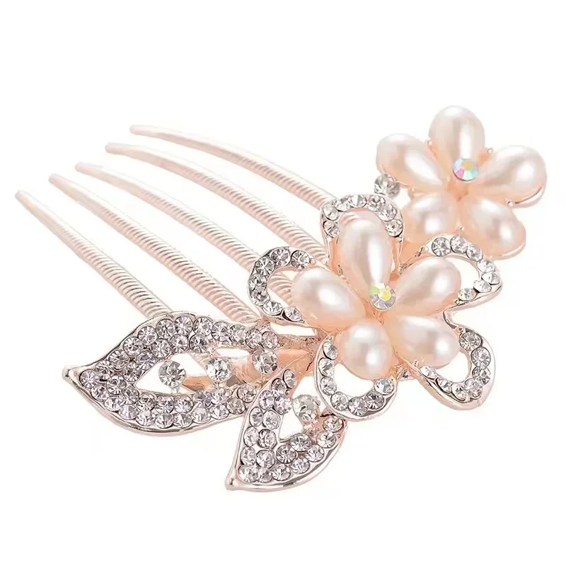 Elegant Pearl Hair Comb Clip Hairpin Women Luxury Crystal Bun Decoration Wedding Bridal Hair Claw Clips Hair Jewelry Accessories