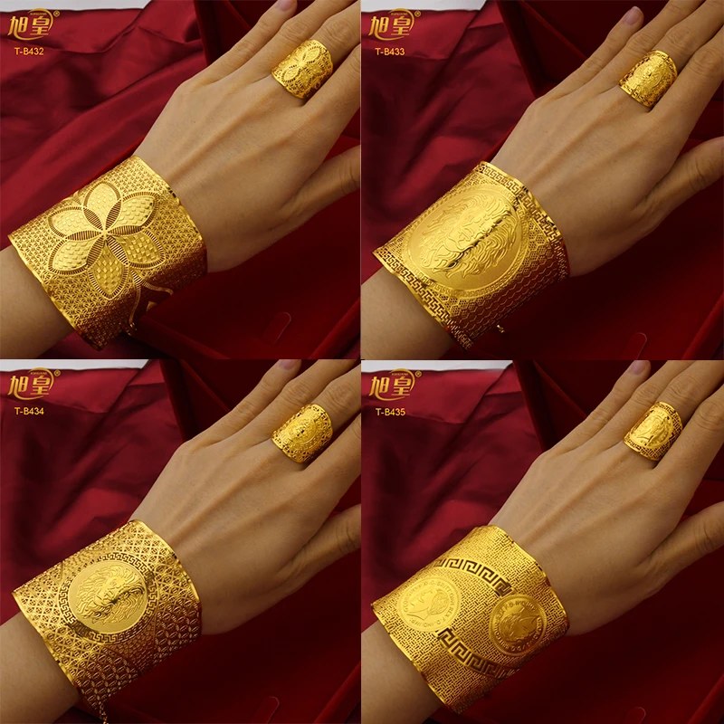 Xuhuang Luxe Ketting Manchet Armband & Ring Voor Vrouwen Dubai Gouden Kleur Indian Marokkaanse Armband Sieraden Arabische Afrikaanse Huwelijksgeschenken