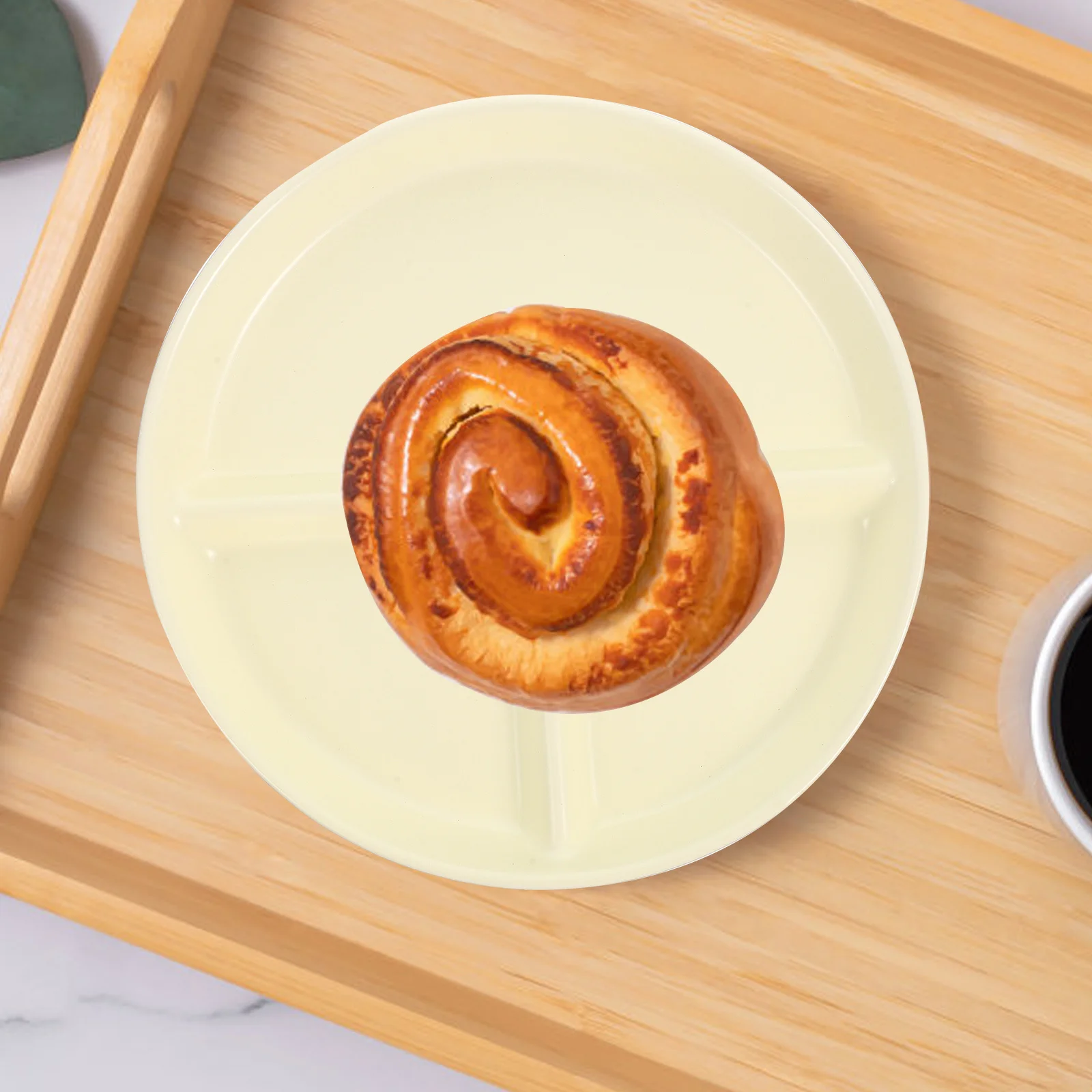 

Bone China Three Compartments Round Porcelain Plate Simple Ceramic Plate Steak Breakfast Fruit Dish Fast Food Tray