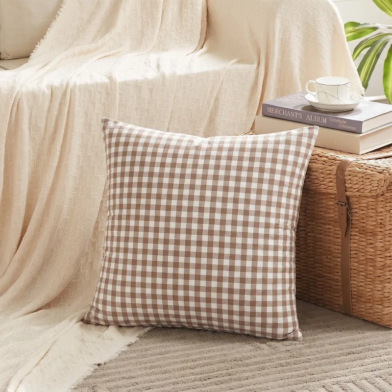 Plaid Throw Pillow Cover Sofa Cushion Cover Large Headboard Backrest Cover Office Pillow Cover Without Insert