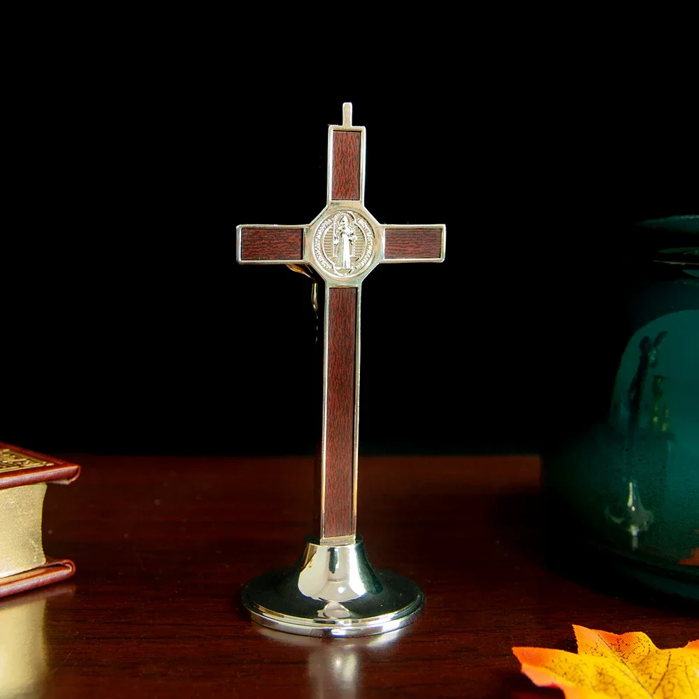 HTISOK Jesus Crucifix Statue Senior Brown Holy Catholic Cross Christ\'s Crucifixion Church Home Table Decor Cross
