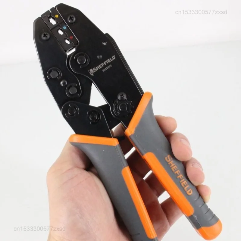 SHEFFIELD Heavy‑Duty Ratchet Crimping Pliers – High‑Precision Cold Press Tool for Coaxial Connectors and Electrical Terminals