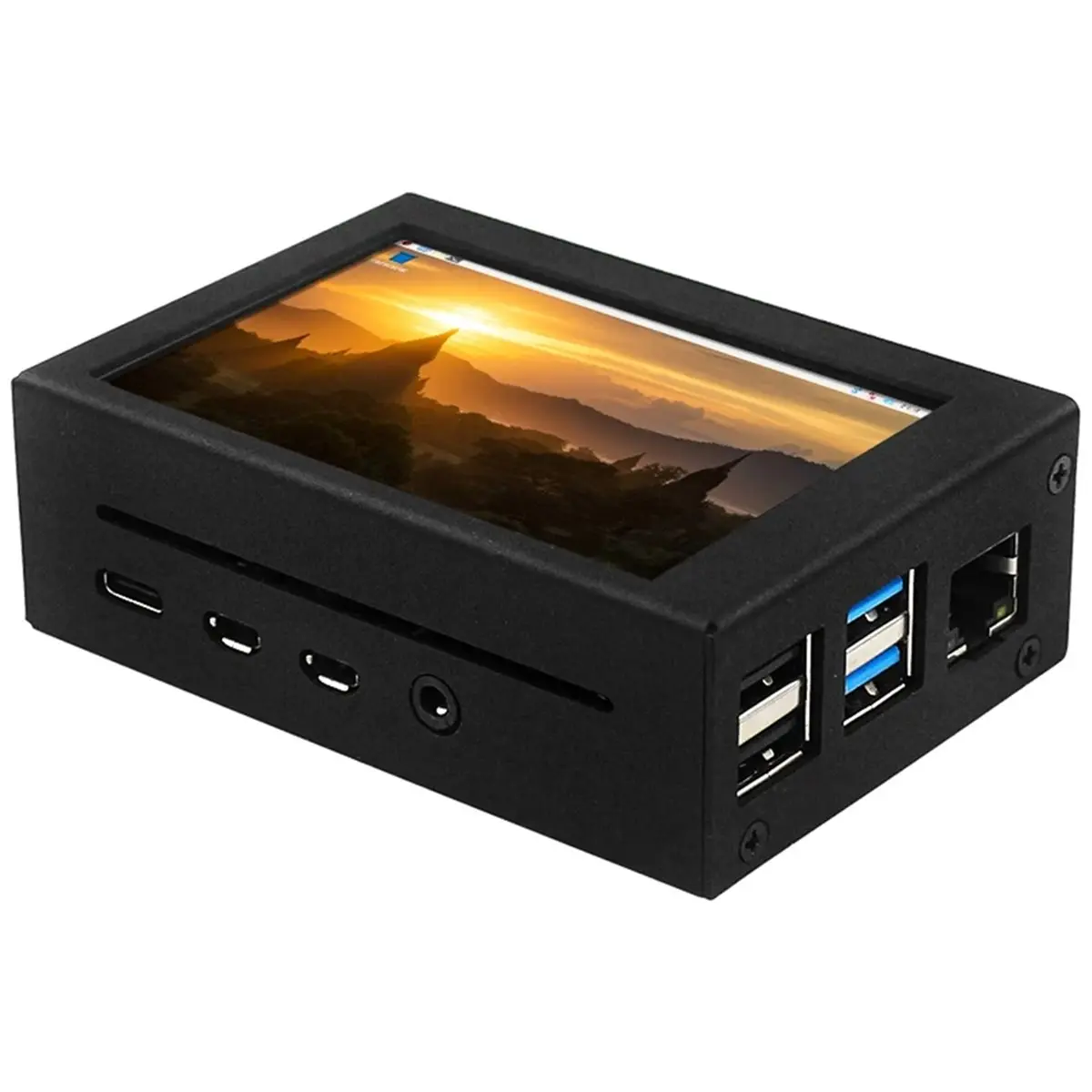 For 4 B 3.5 Inch Touchscreen 480x320 LCD with Cooling Fan Heat Sinks Aluminium Case for Raspberry 4 B