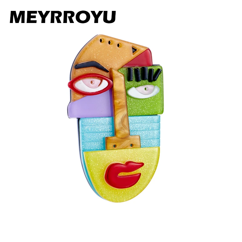 

MEYRROYU Acrylic Material Pins Brooches Woman European American Geometric Face Shape Women Brooch on Bags Clothes Girls Jewelry