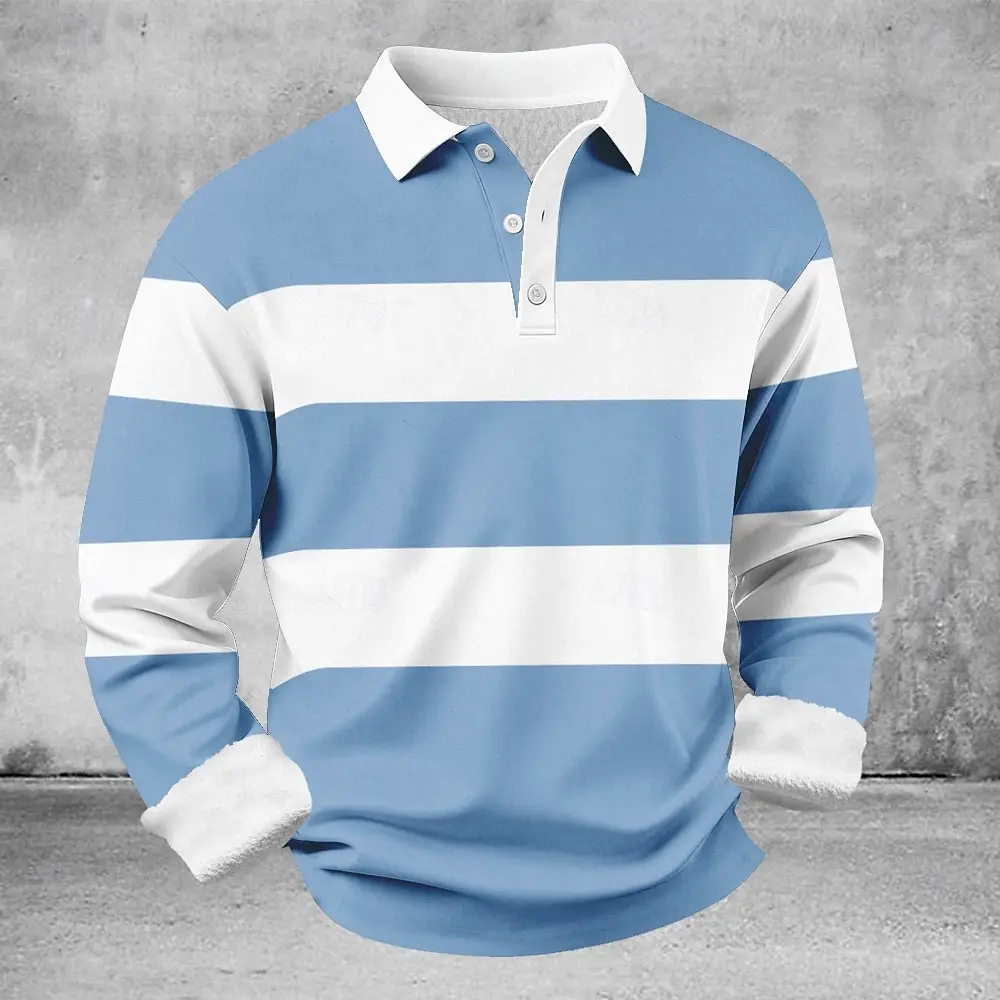 Men's Long Sleeve Striped Rugby Shirt – Turn-Down Collar Top for Daily Wear, Casual Gatherings & Relaxed Weekend Looks