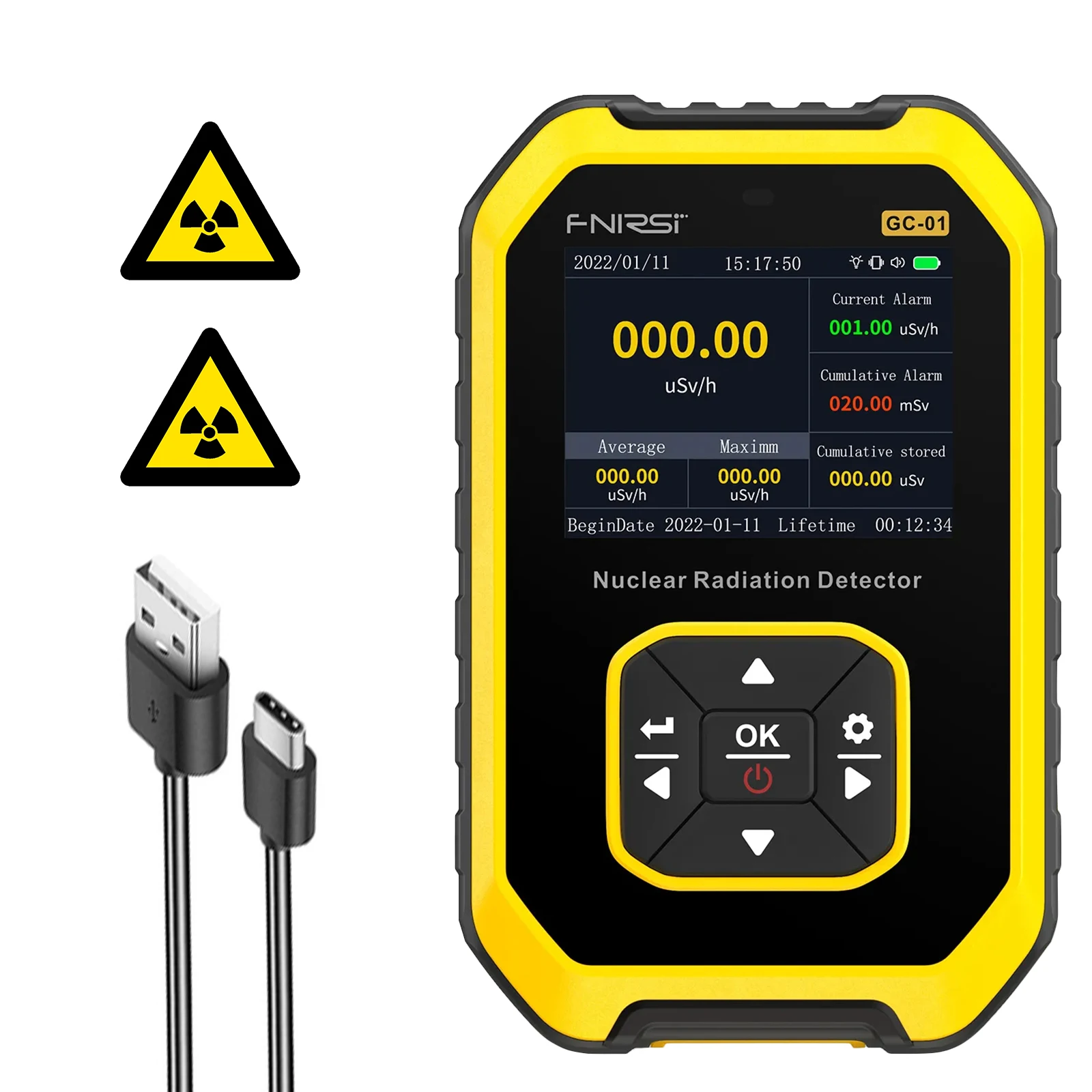 Advanced LCD Nuclear Radiation Detector - Rechargeable Handheld Monitor for Beta, Gamma, and X-ray Detection, Portable Dosimeter