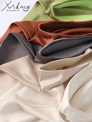 Green Satin Midi Skirts For Women Summer Elastic High Waist A Line Slit Skirt Midi Satin Silk Women Skirt With Slit Summer 2024