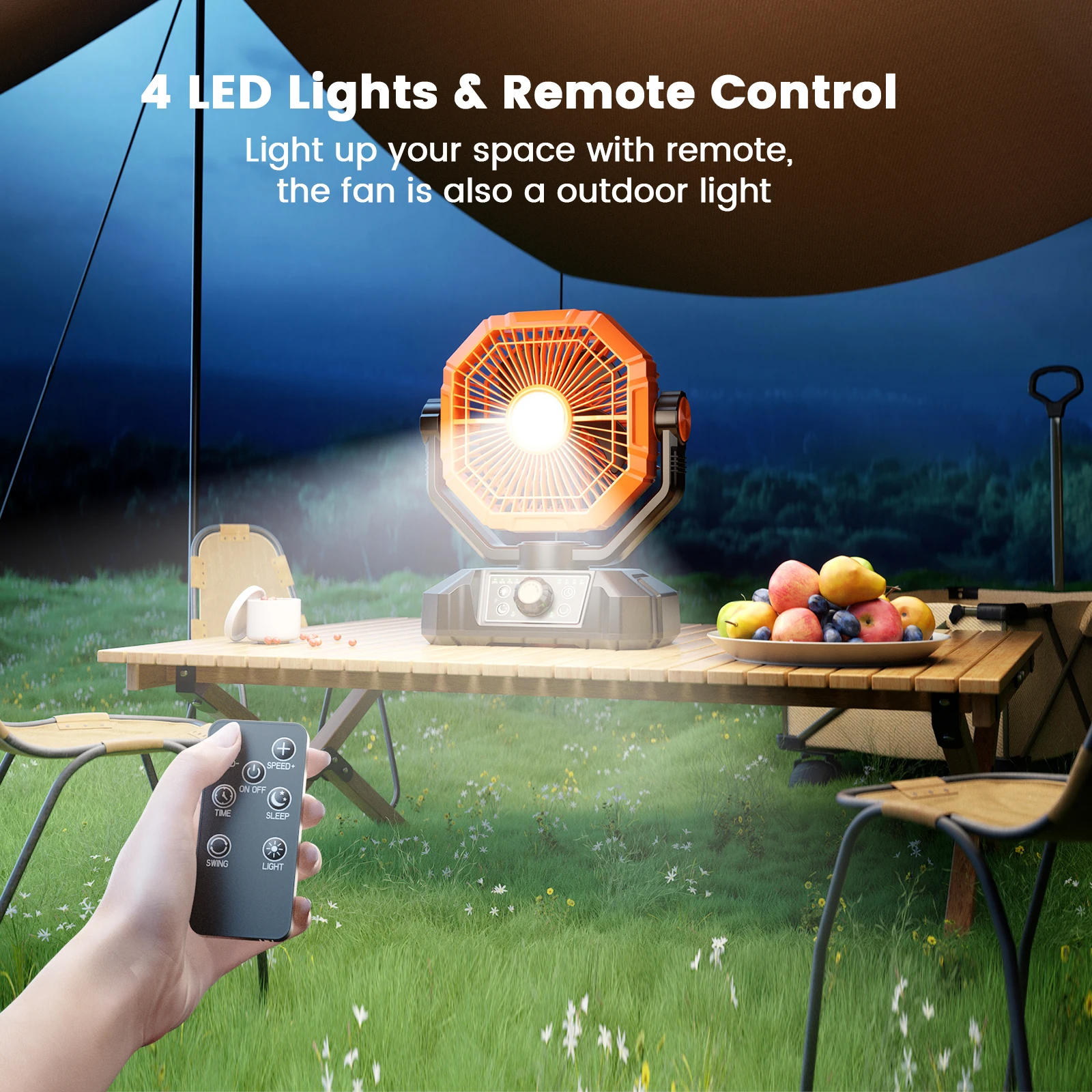 20000mAh Camping Fan with LED Lantern 8 Speed Desk Fan with Remote Portable Outdoor Fan with Hook for Tent Power Outages Jobsite image 5