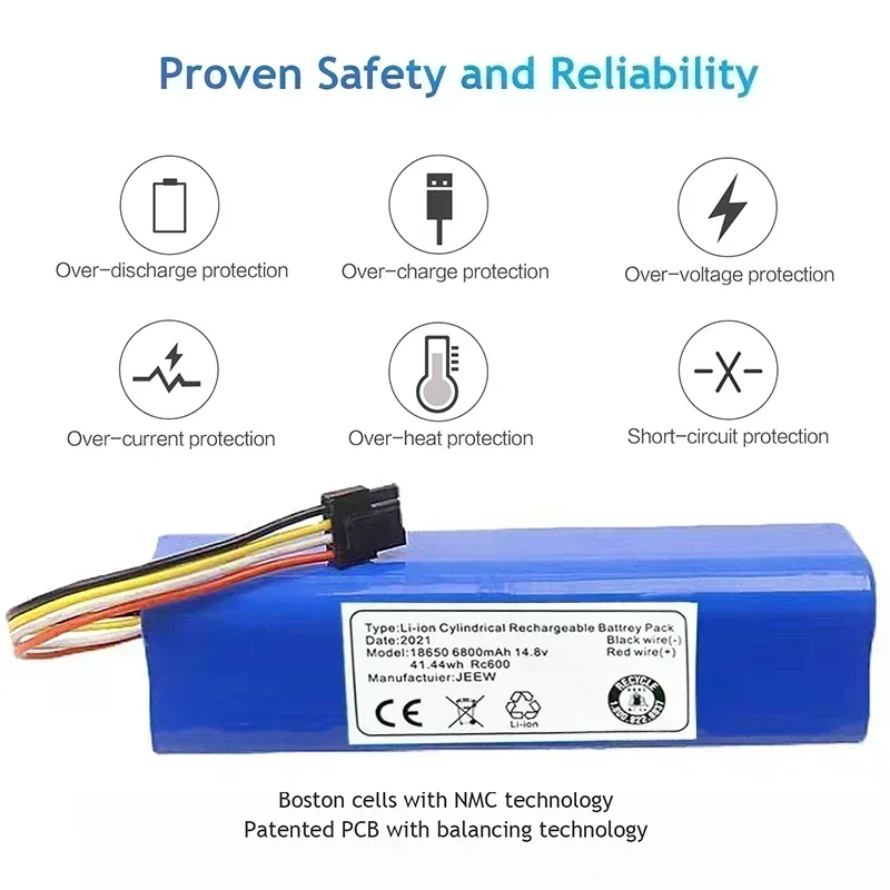 6800mah li-ion Robotic Vacuum cleaner Replacement Battery for Xiaomi mijia 2nd Robot Roborock S50 S51 S55 Accessory Spare Parts