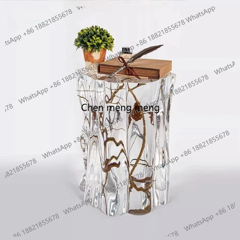 

Modern living room Acrylic platinum crystal transparent pier non-epoxy resin crystal stool premium tea stool corner furniture