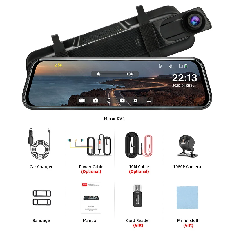 Cámara Dashboard Jansite 10 Espejo Retrovisor - Pantalla Táctil, Cámaras Delantera/Trasera 1080P, Visión Nocturna, Cable 10m Cámara Dashboard Jansite 10 Espejo Retrovisor - Pantalla Táctil, Cámaras Delantera/Trasera 1080P, Visión Nocturna, Cable 10m