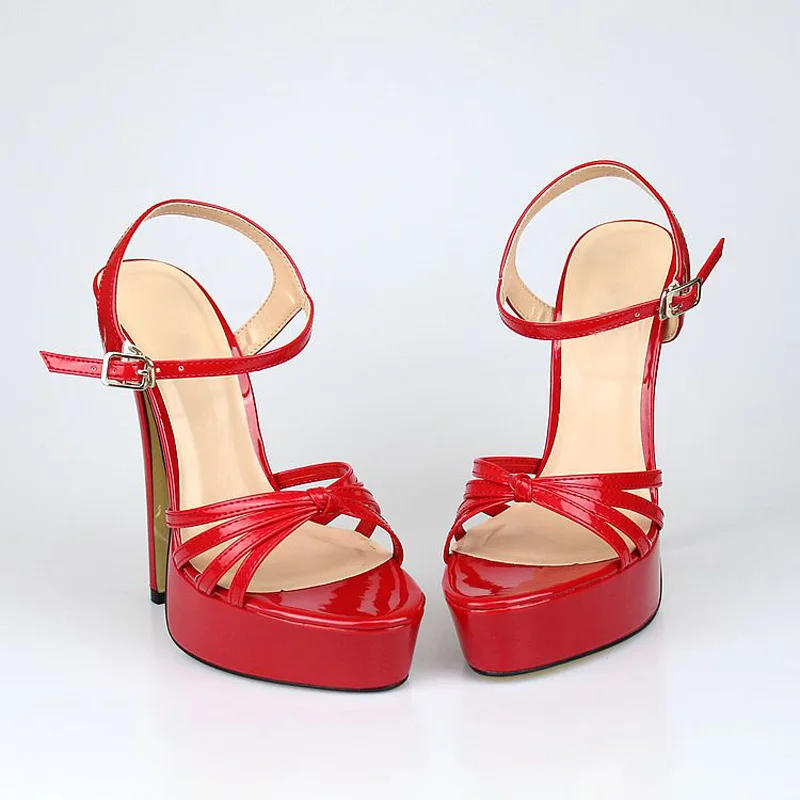 Sexy 16 Cm Heels Ladies Platform Strappy Knot Sandals Night Club Ultra High Heels Cross Dresser Sandalias Shoes Big Size