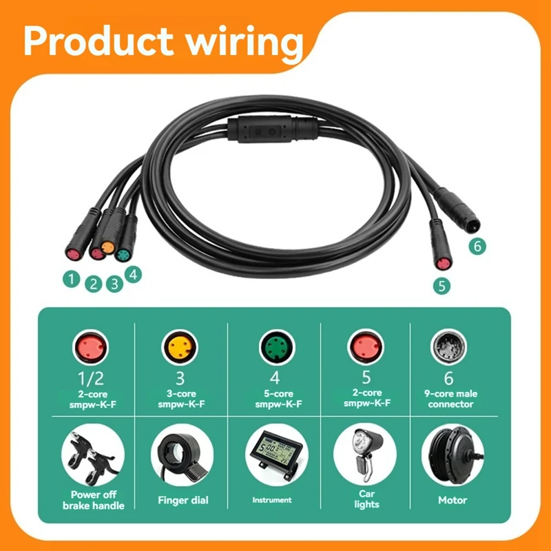 Electric Bicycle Cable 1TO5 Waterproof Cable Leads Wires for KT Controller Motor Throttle Brake Display-A55K