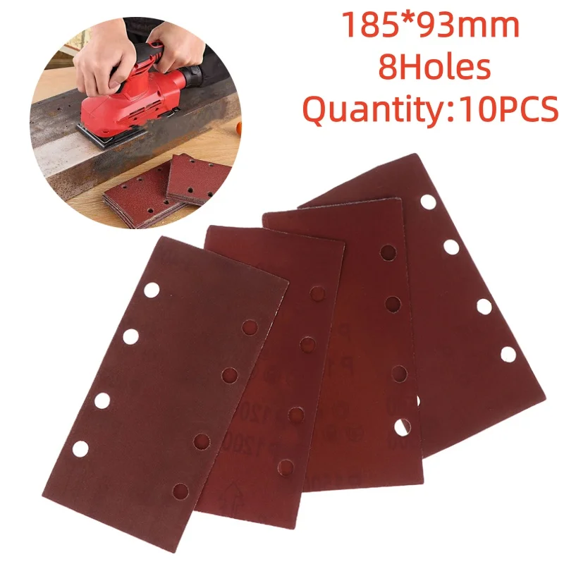 High-End 10 stuks gevlokte schuurpapiervellen, 8-gaats, 185X93mm zelfklevend - diverse korrels voor luchtslijpmachines