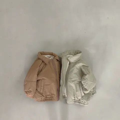 가을 겨울 아기 레트로 솔리드 라펠 코튼 패딩 두꺼운 코트, 방한 방풍 따뜻한 코튼 재킷, 어린이 상의
