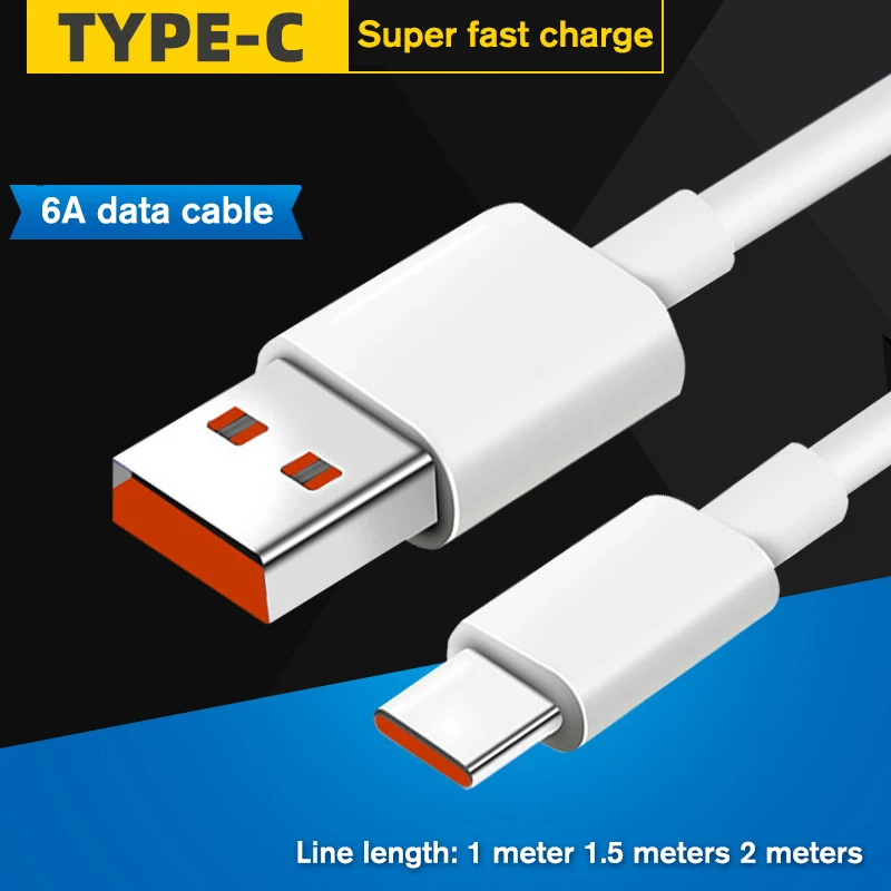 1m/1.5m/2m 6A 66W USB Type-c Super Fast Charge Cable for Smartphone Charger Flash Charging Cable