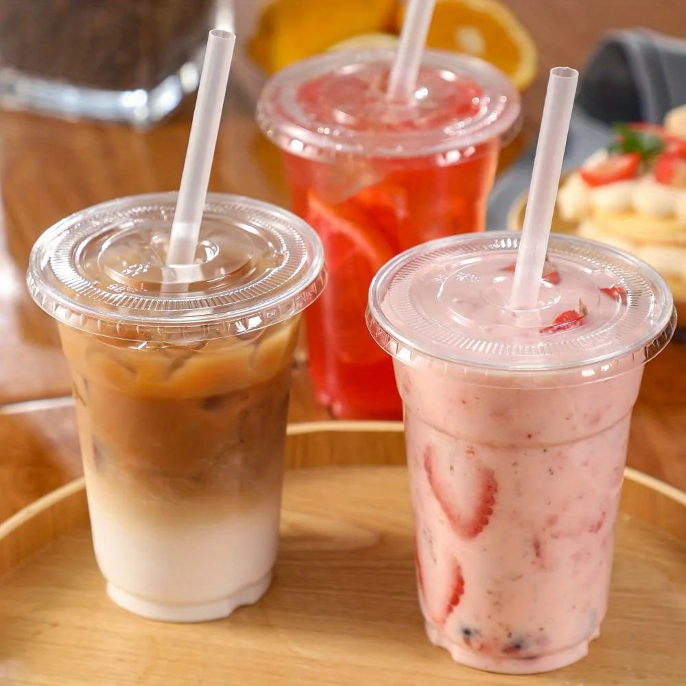 16 oz transparent plastic cup with lid and straw, disposable cup suitable for iced coffee, smoothies milk tea cold drinks