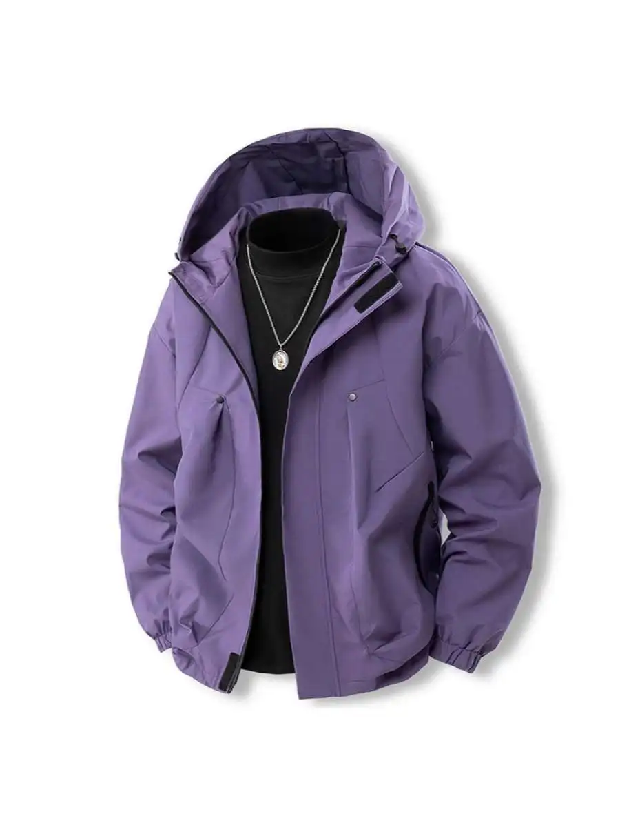 

Мужская демисезонная куртка для активного отдыха с вышивкой, капюшоном и молнией, модель Thiened Shoulder Sve Zipper HK Sle